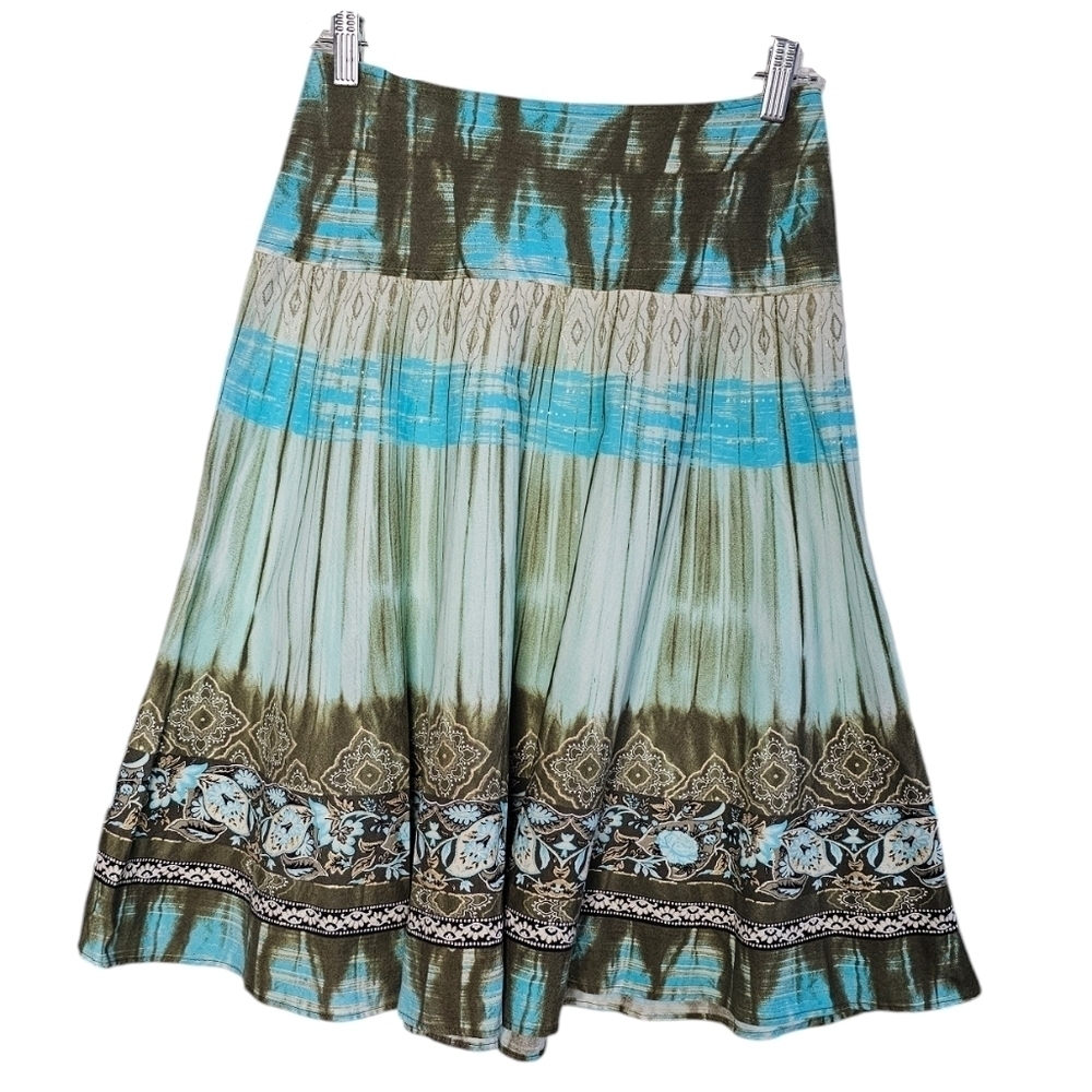 Conrad C Proportion Petite Olive Turquoise Boho Circle Skirt size medium